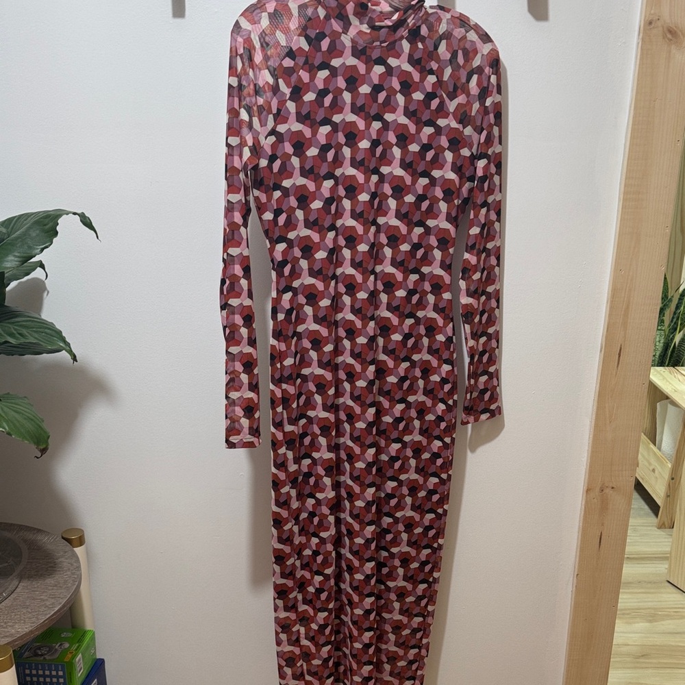 Anthropologie Red and Pink Long Sleeve Dress